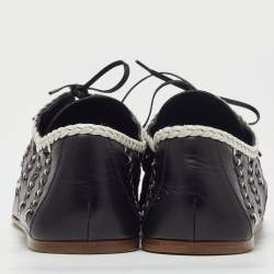 Pre Owned Prada Black/White Woven Leather Boat Shoes Size 39.5