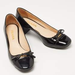 Pre Owned Prada Black Patent Leather Block Heel Pumps Size 35