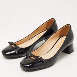 Pre Owned Prada Black Patent Leather Block Heel Pumps Size 35