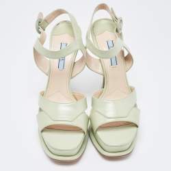 Prada Mint Green Saffiano Leather Platform Ankle Strap Sandals Size 39