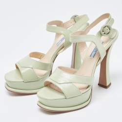 Prada Mint Green Saffiano Leather Platform Ankle Strap Sandals Size 39