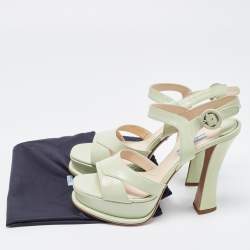 Prada Mint Green Saffiano Leather Platform Ankle Strap Sandals Size 39
