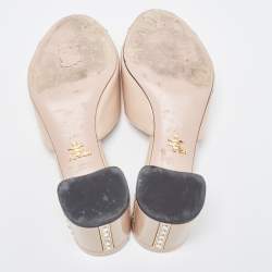 Prada Beige Patent Leather Slide Sandals Size 38