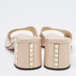 Prada Beige Patent Leather Slide Sandals Size 38