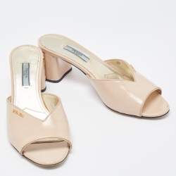 Prada Beige Patent Leather Slide Sandals Size 38
