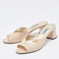 Prada Beige Patent Leather Slide Sandals Size 38