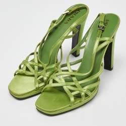 Prada Green Satin Strappy Open Toe Platform Slingback Sandals Size 40