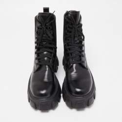Pre Owned Prada Black Leather and Nylon Combat Boots Size 40