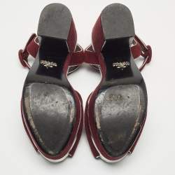 Prada Burgundy Suede Platform Block Heels Ankle Strap Sandals Size 36