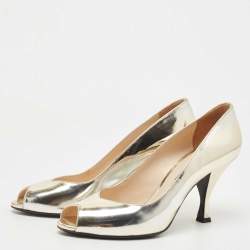 Prada Metallic Gold Leather Peep Toe Pumps Size 39