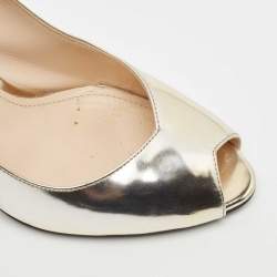 Prada Metallic Gold Leather Peep Toe Pumps Size 39