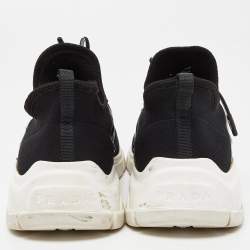 Pre Owned Prada Black Knit Fabric and Leather Logo Low Top Sneakers Size 38