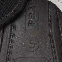 Pre Owned Prada Black Knit Fabric and Leather Logo Low Top Sneakers Size 38