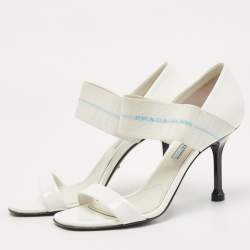 Pre Owned Prada White Patent Leather Elastic Strap Open Toe Pumps Size 36