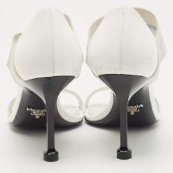 Pre Owned Prada White Patent Leather Elastic Strap Open Toe Pumps Size 36