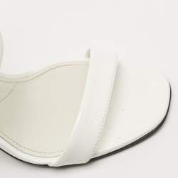 Pre Owned Prada White Patent Leather Elastic Strap Open Toe Pumps Size 36