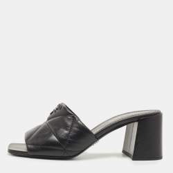 Prada Black Quilted Leather Slide Sandals Size 39
