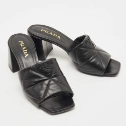 Prada Black Quilted Leather Slide Sandals Size 39