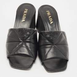 Prada Black Quilted Leather Slide Sandals Size 39