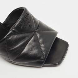 Prada Black Quilted Leather Slide Sandals Size 39