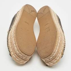 Pre Owned Prada Black Leather Peep Toe Platform Espadrille Flats Size 39.5