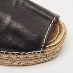 Prada Black Leather Peep Toe Platform Espadrille Flats Size 39.5
