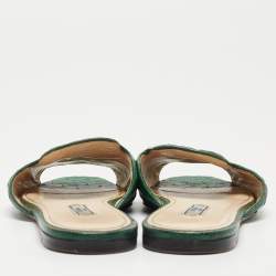 Pre Owned Prada Green Ostrich Leather Flat Slides Size 38