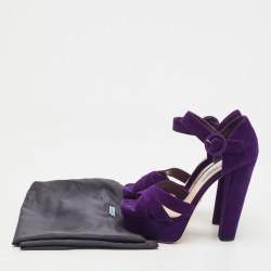 Prada Purple Suede Ankle Strap Platform Sandals Size 37.5