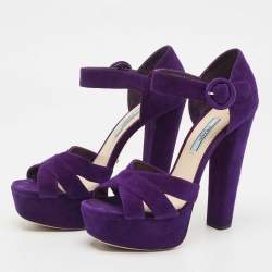 Prada Purple Suede Ankle Strap Platform Sandals Size 37.5