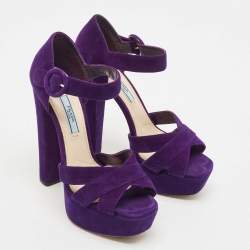 Prada Purple Suede Ankle Strap Platform Sandals Size 37.5