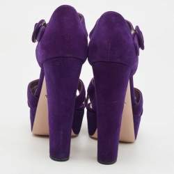 Prada Purple Suede Ankle Strap Platform Sandals Size 37.5