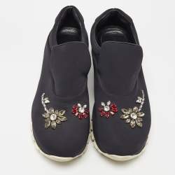 Prada Black Neoprene Crystal Embellished Slip On Sneakers Size 38