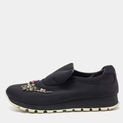 Prada Black Neoprene Crystal Embellished Slip On Sneakers Size 38