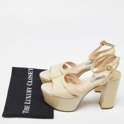 Prada Beige Patent Leather Platform Ankle Strap Sandals Size 39.5