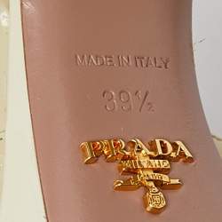 Prada Beige Patent Leather Platform Ankle Strap Sandals Size 39.5