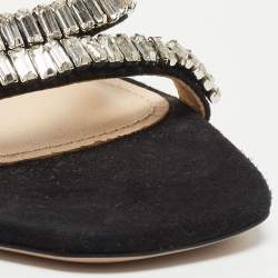 Prada Black Suede Crystals Embellished Ankle Strap Sandals Size 38.5
