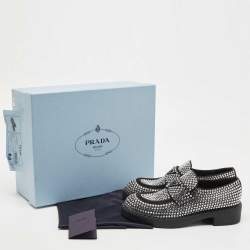 Prada Black Satin Crystals Slip On Loafers Size 38