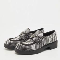 Prada Black Satin Crystals Slip On Loafers Size 38