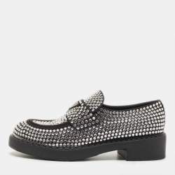 Prada Black Satin Crystals Slip On Loafers Size 38