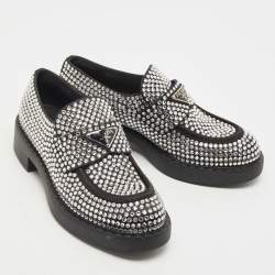 Prada Black Satin Crystals Slip On Loafers Size 38