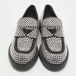 Prada Black Satin Crystals Slip On Loafers Size 38