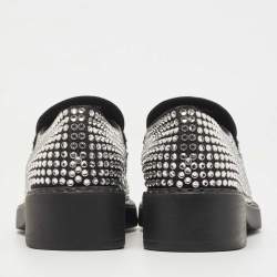 Prada Black Satin Crystals Slip On Loafers Size 38