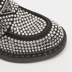 Prada Black Satin Crystals Slip On Loafers Size 38