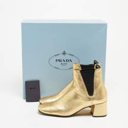 Prada Metallic Gold  Leather Ankle Boots Size 37