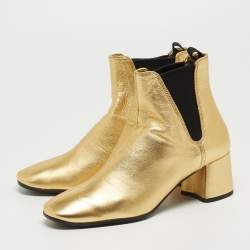 Prada Metallic Gold  Leather Ankle Boots Size 37
