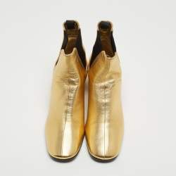 Prada Metallic Gold  Leather Ankle Boots Size 37