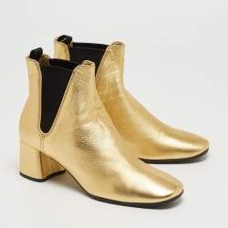 Prada Metallic Gold  Leather Ankle Boots Size 37