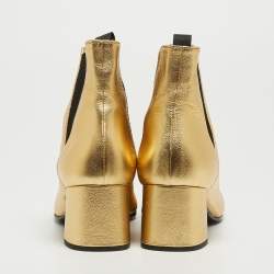Prada Metallic Gold  Leather Ankle Boots Size 37