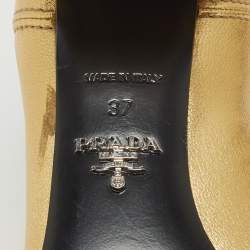 Prada Metallic Gold  Leather Ankle Boots Size 37
