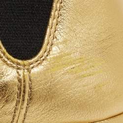 Prada Metallic Gold  Leather Ankle Boots Size 37
